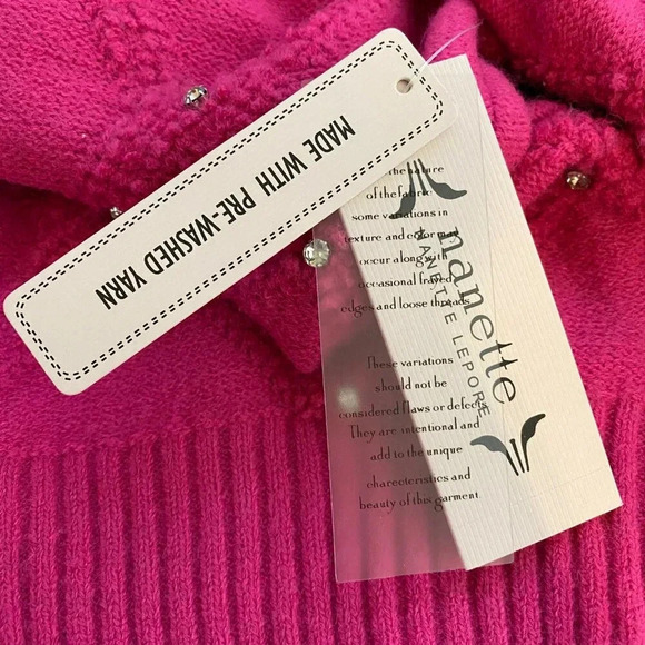 NWT Nanette Lepore Bedazzled Cable Knit Crewneck Pullover Sweater Women's M Pink - Picture 12 of 14